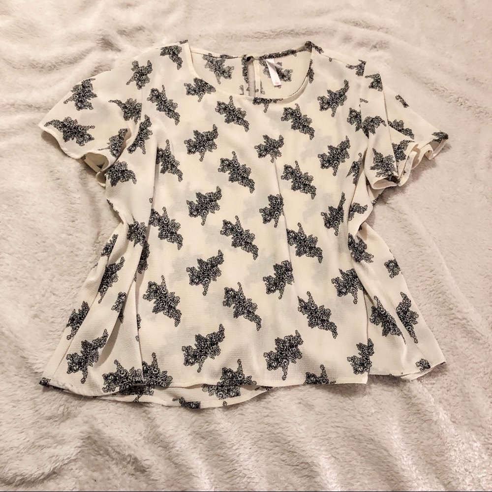 Cream and Black Floral Blouse